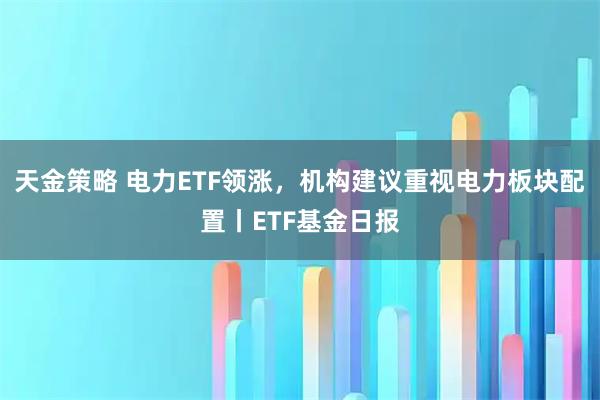 天金策略 电力ETF领涨，机构建议重视电力板块配置丨ETF基金日报